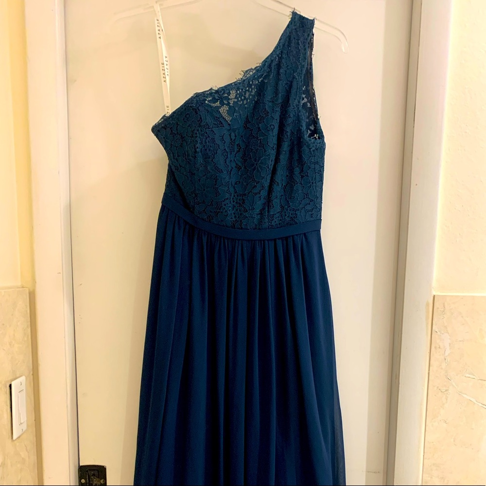 Azazie Navy Blue Lace Top Bridesmaid Gown